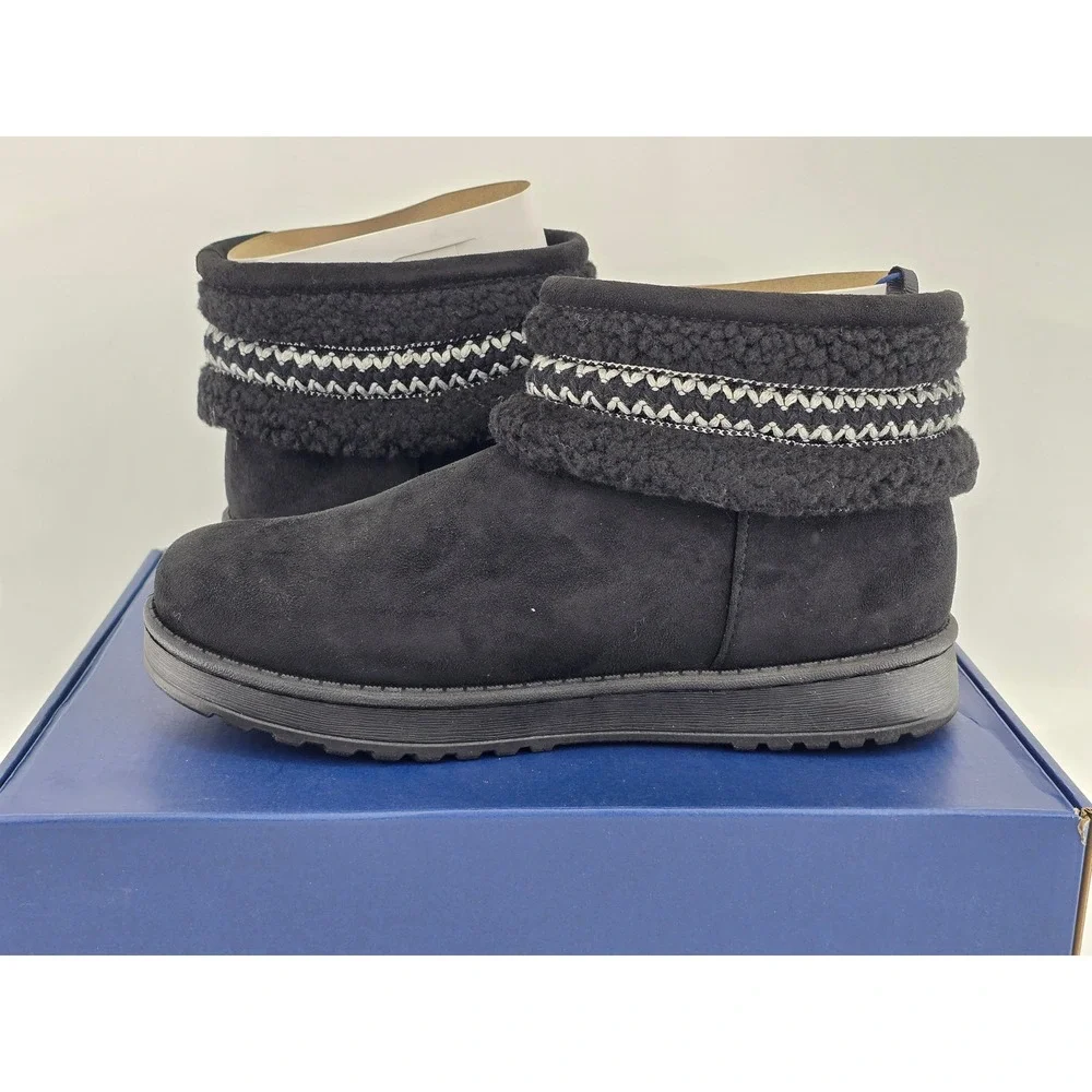 White Mountain Icons Ankle Boots Womens 7.5 Black Faux Fur Suede - New